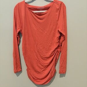 Soft Surroundings Top Womens Medium Orange Ruched Sides Long Sleeve Tee Casual